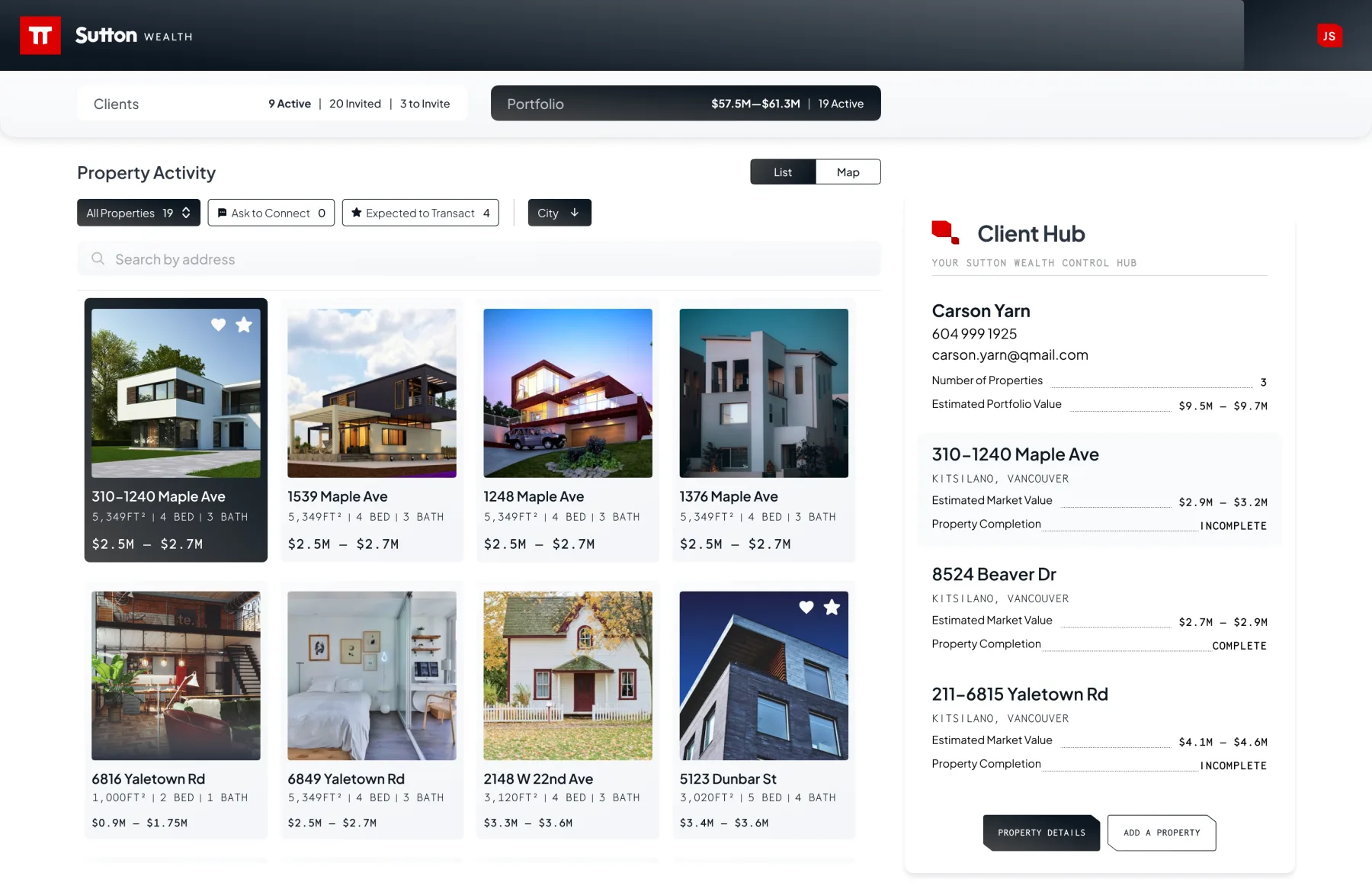 Sutton Wealth dashboard